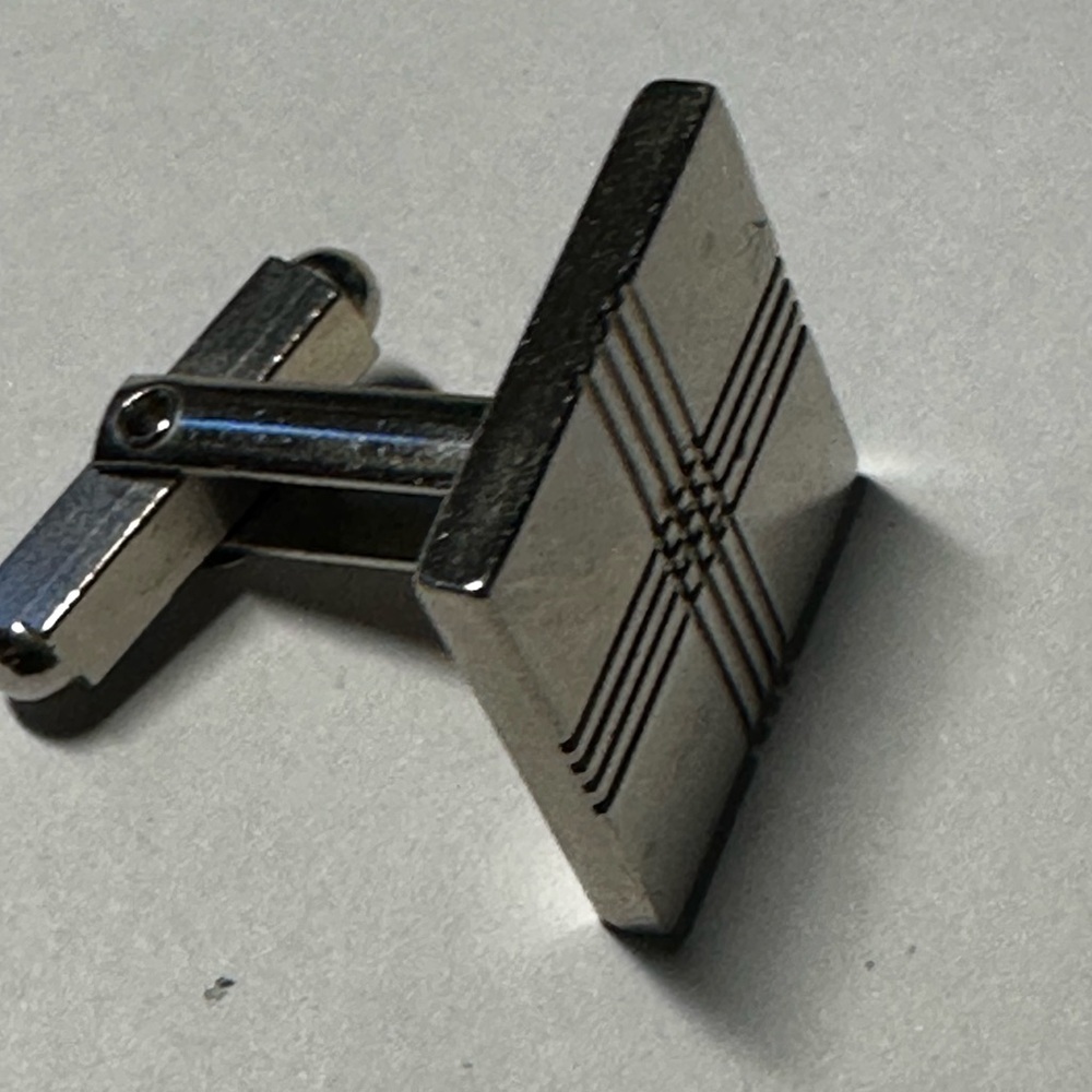 Classic Square Silver Cufflink With Linear Engrav… - image 3